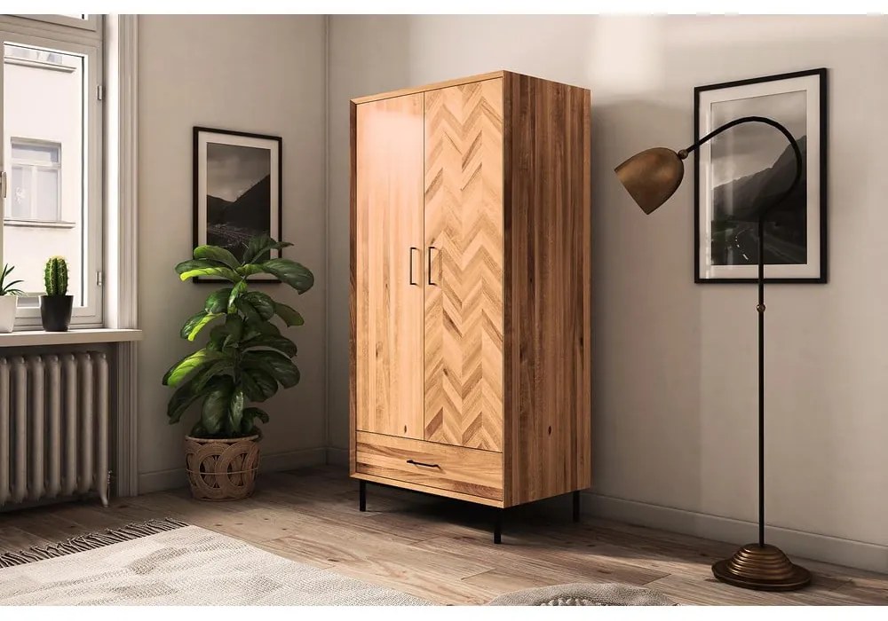 Гардероб от дъбова дървесина в естествен цвят 97x196 cm Abies - The Beds