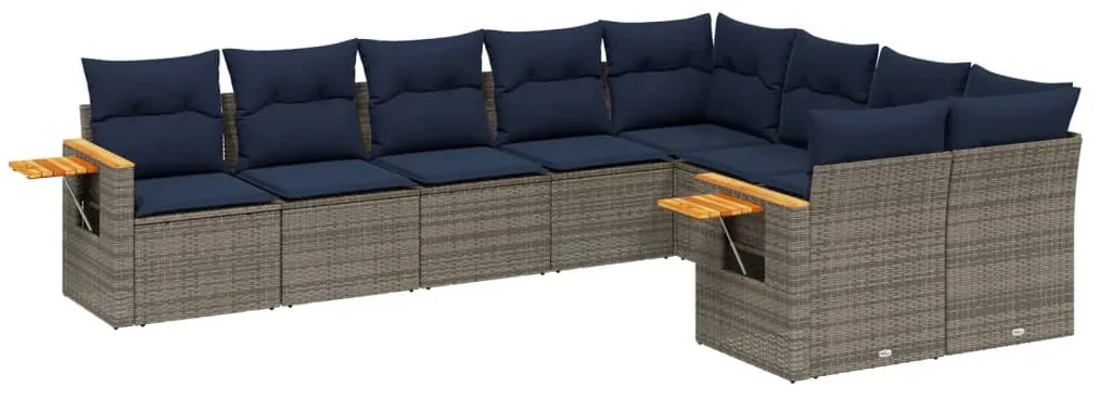3227146 vidaXL Градински диван с възглавници, 9 части, полиратан, сив