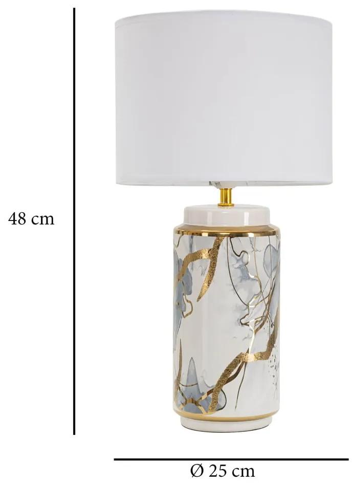 Керамична настолна лампа с текстилен абажур в бяло и златисто (височина 48 см) Glam Abstract - Mauro Ferretti