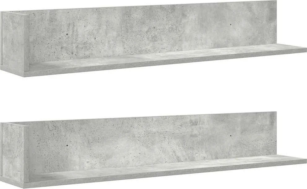 860043 vidaXL Стенни рафтове 2бр бетонно сиви 100x16,5x16,5см инженерно дърво