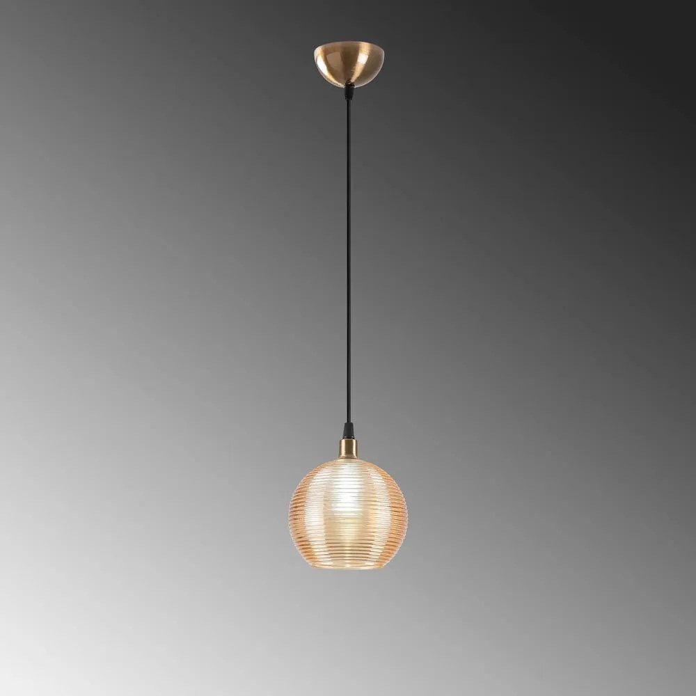 Жълта охра и златисто висящо осветително тяло със стъклен абажур ø 15 cm Muzo – Opviq lights