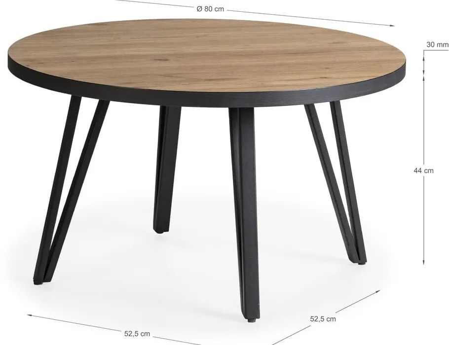Кръгла масичка за кафе с дъбов плот в черен и естествен цвят ø 80 cm Sindi – Marckeric