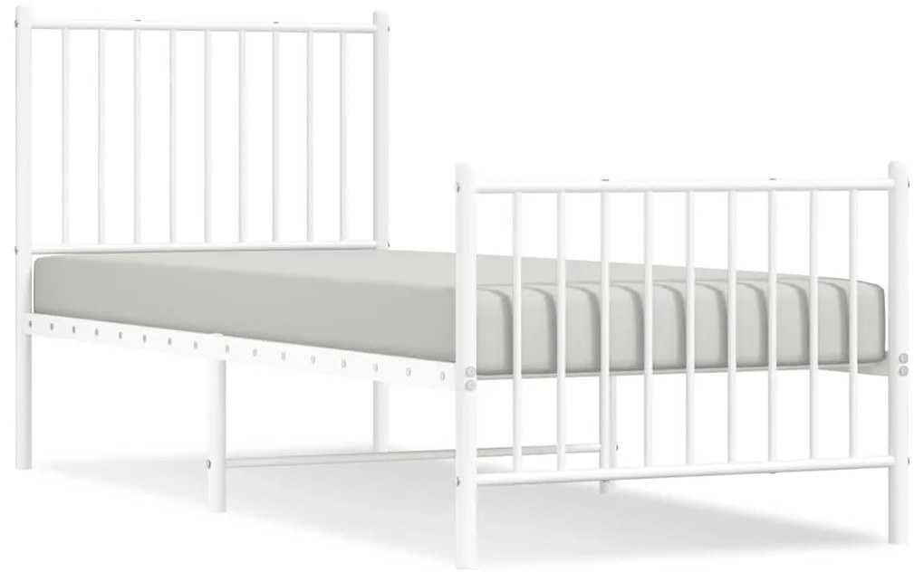 350939 vidaXL Метална рамка за легло с горна и долна табла, бяла, 75x190 см