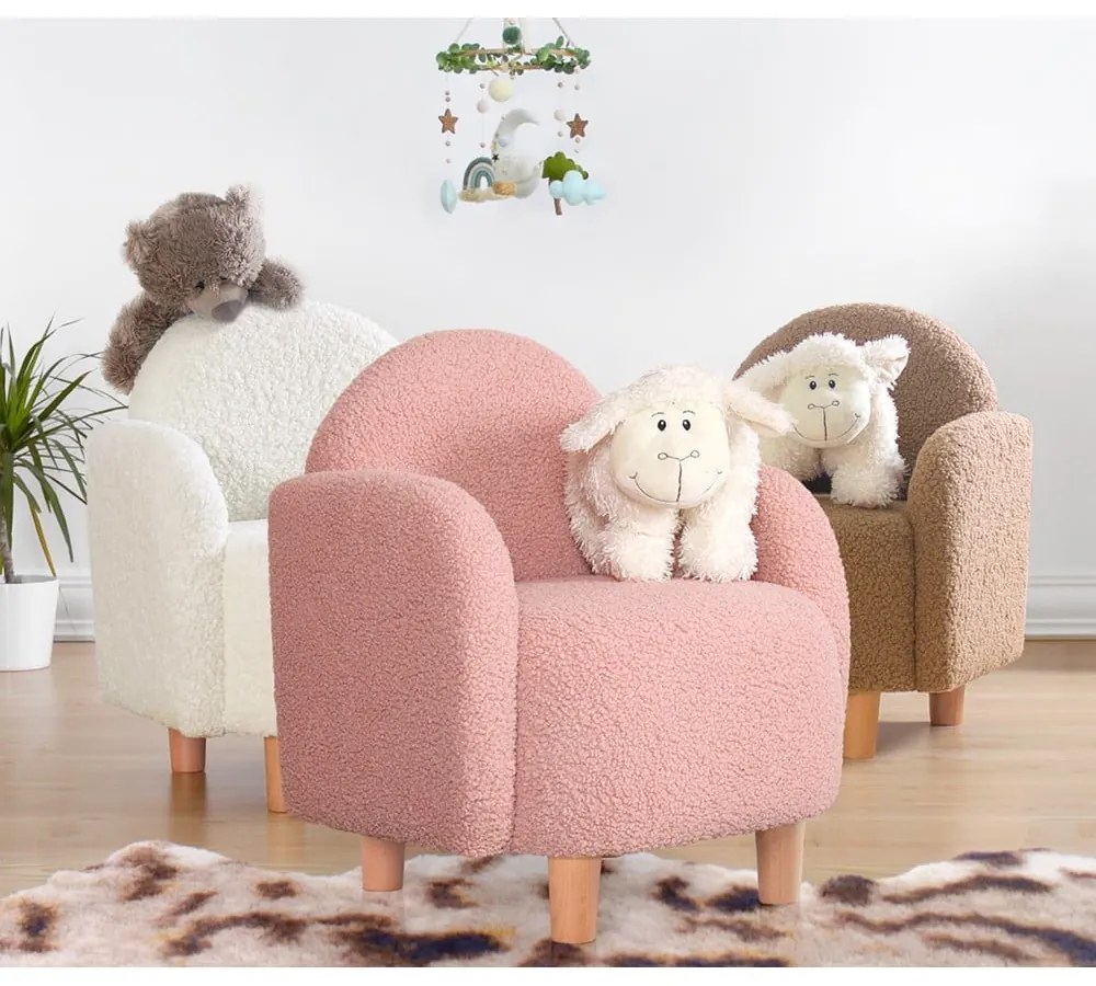 Розов детски фотьойл от плат букле Moylo – Artie