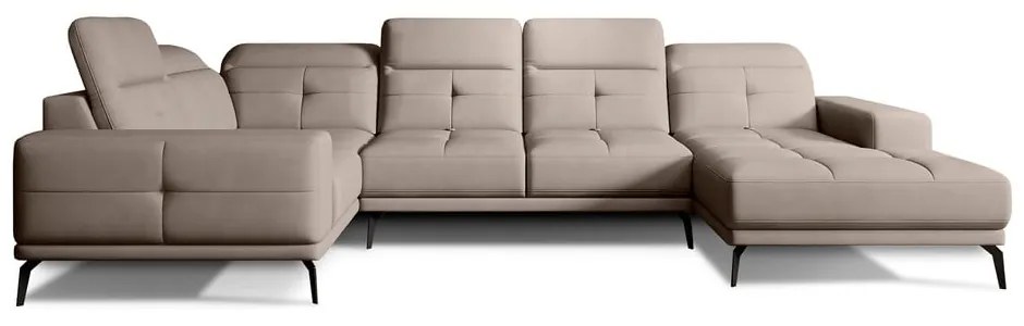 Светлокафяв кадифен ъглов диван (ляв ъгъл/U форма) Neviro – ELTAP