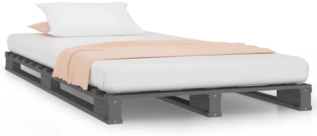 821384 vidaXL Легло от палети, сиво, 100x200 см, масивно борово дърво