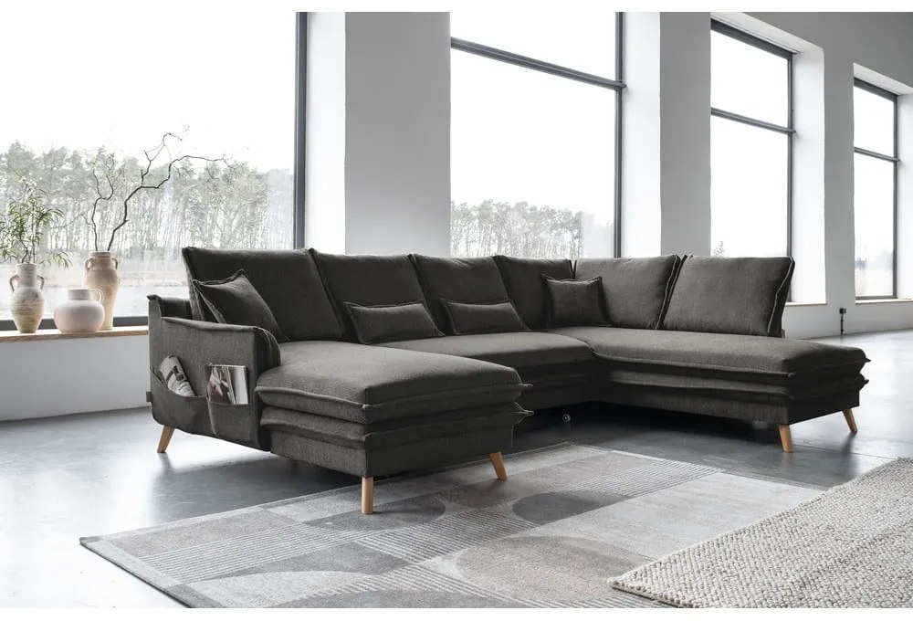Тъмносив разтегателен ъглов диван (десен ъгъл/"U" форма) Charming Charlie – Miuform