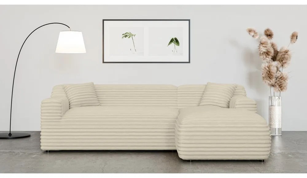 Бежов ъглов диван от рипсено кадифе (десен ъгъл) Martin – Ropez