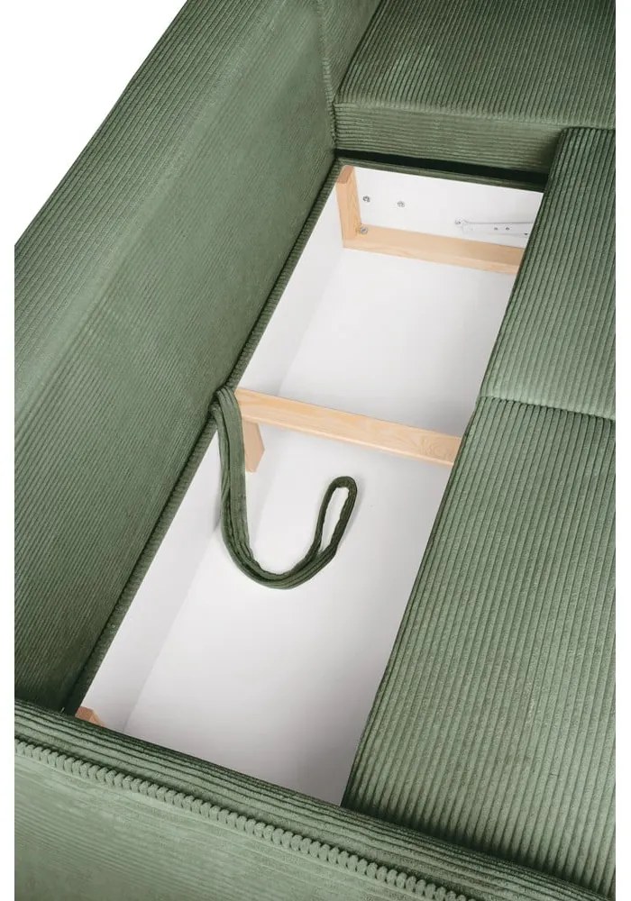 Светлозелен сгъваем ъглов диван от рипсено кадифе (десен ъгъл) Tori – Bonami Selection