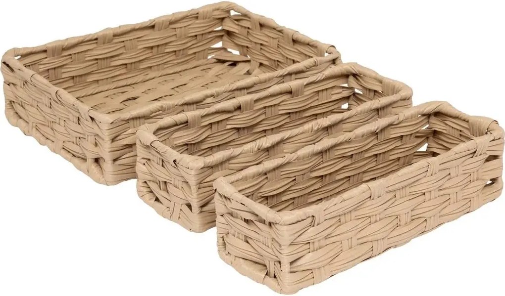 Комплект от 3 коша за съхранение 5five Tresse, PE, Ниски, Бежови