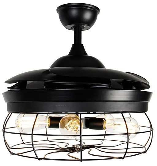 Вентилатор за таван черен с прибиращи се перки 107 см 5 светлини с дистанционно управление - Gaiola