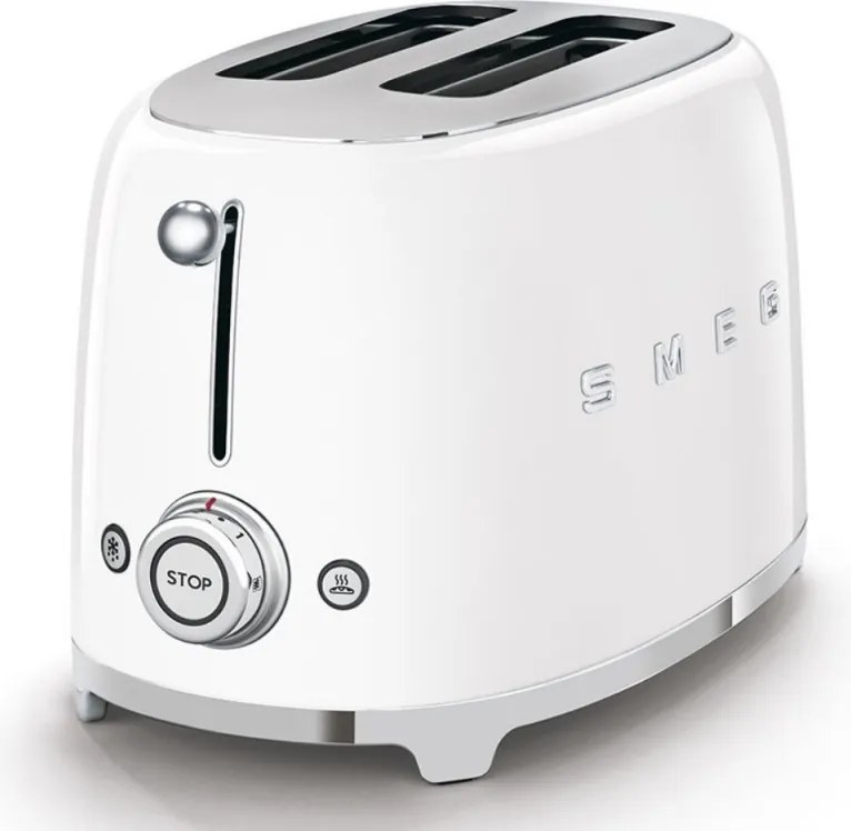 Тостер за хляб SMEG 50's Style TSF01WHEU, 950W, 2 филии, 6 нива, Тавичка за трохи, Вграден кабел, Неръждаема стомана, Бял