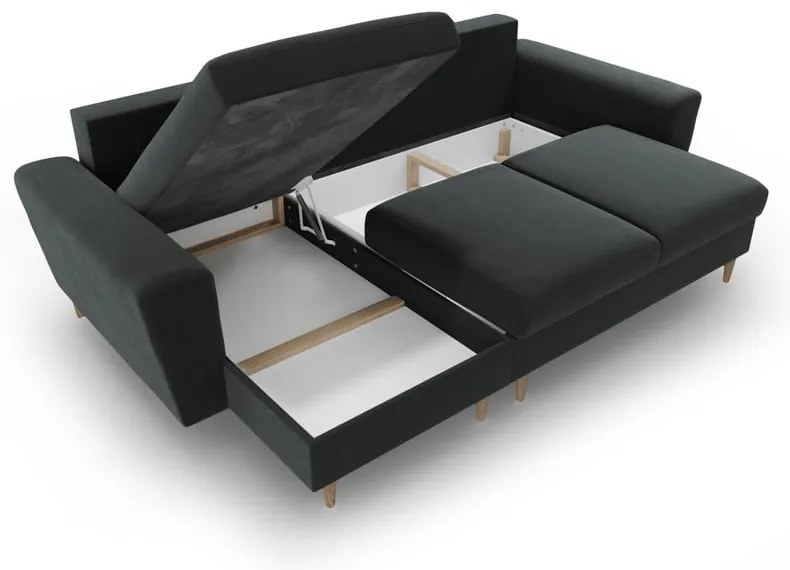 Тъмносив кадифен разтегателен ъглов диван с място за съхранение Kyoto – Cosmopolitan Design