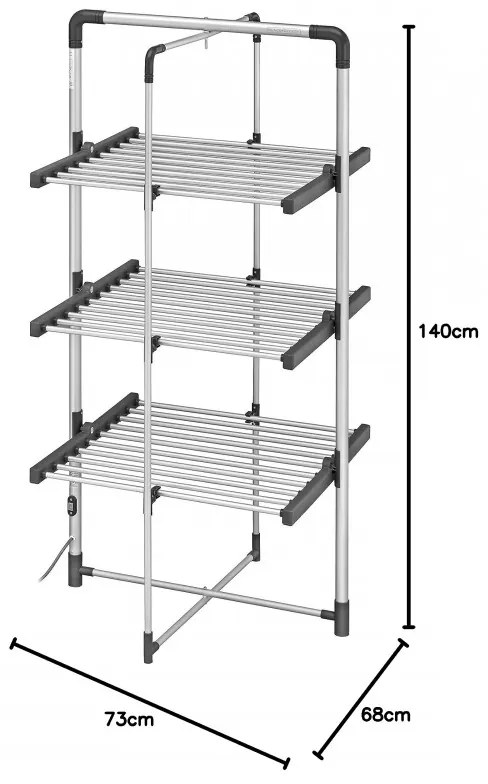 Електрически сушилник за дрехи Black+Decker 63099, 300W, Капацитет на сушене 21м/15 Kg, До 50 C, Сгъваем, Сив