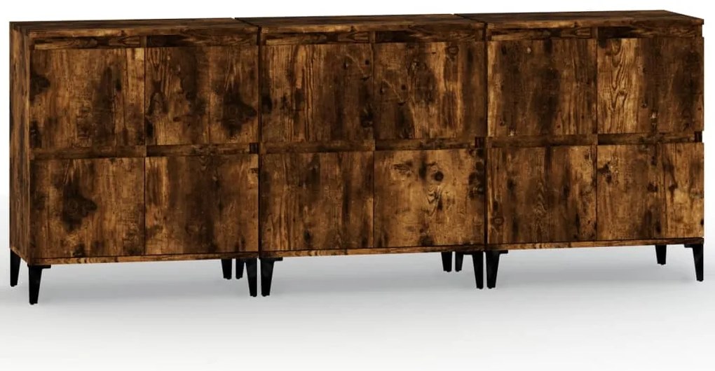 3185780 vidaXL Сайдборд, 3бр, опушен дъб, 60x35x70 см, инженерно дърво