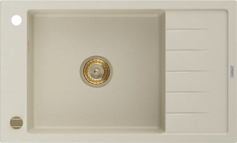 Mexen Elias гранитна мивка с една камера и отцедник 795 x 480 mm, бежова, сифон златен - 6511791005-69-G