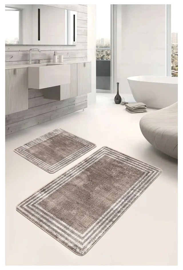 Кафяви кадифени килими за баня в комплект от 2 бр. 60x100 cm – Mila Home
