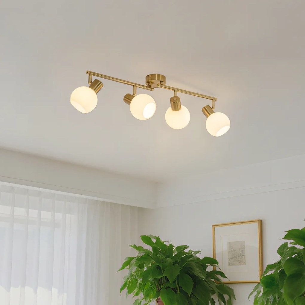 Таванен прожектор златен с опалово стъкло 4-светлина регулируем - Anouk