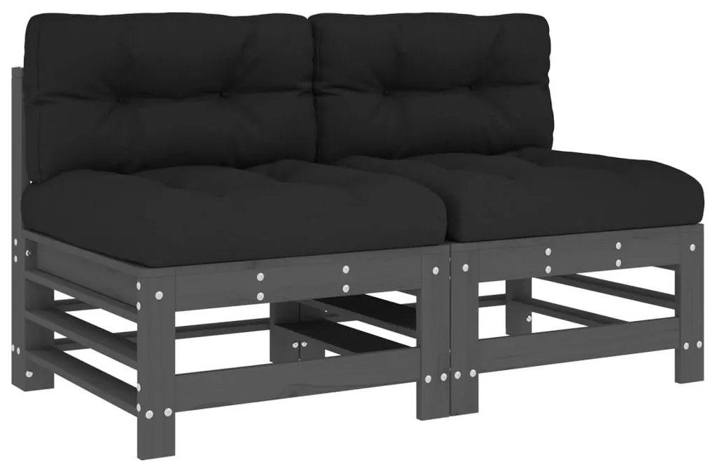 825690 vidaXL Средни дивани с възглавници, 2 бр, сиви, борово дърво масив