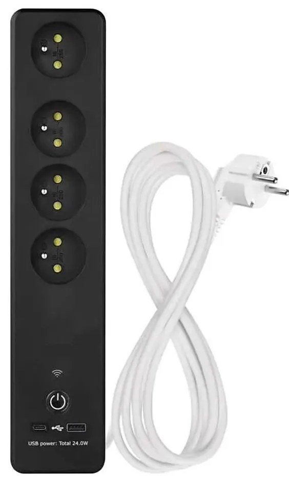 Умен удължител GoSmart 4Z 2м с ключ, 1xUSB-A, 1xUSB-C, Wi-Fi Tuya
