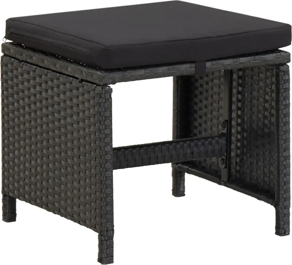 316749 vidaXL Градински табуретки с възглавници, 4 бр, полиратан, черни