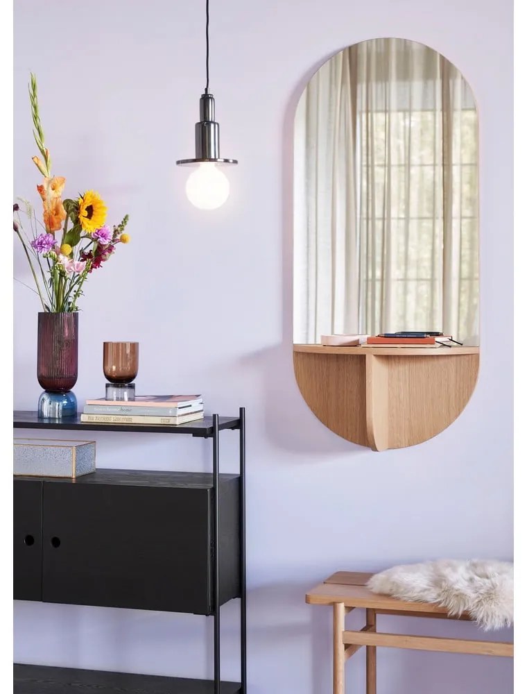 Стенно огледало с рафт с дъбов фурнир Natur, 55 x 120 cm - Hübsch