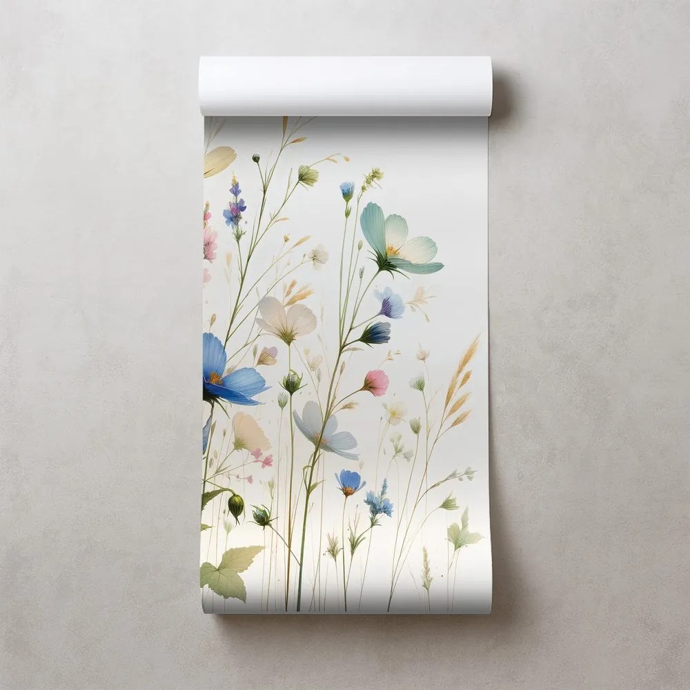 Тапет – Пастелни цветя и летящи пеперуди