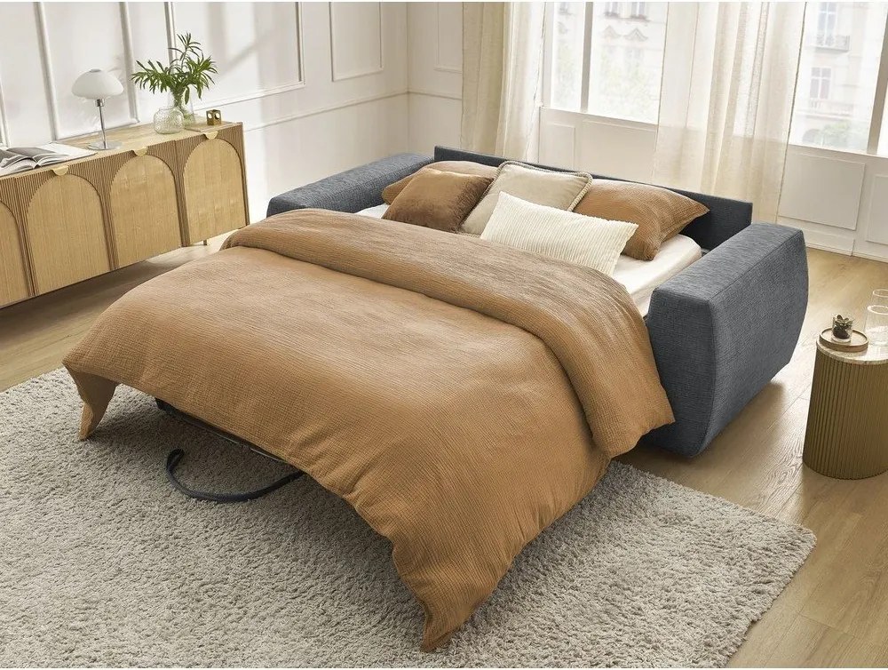 Тъмносив шенилов диван за ежедневно спане/сгъваем 220 cm Hugo – Bobochic Paris