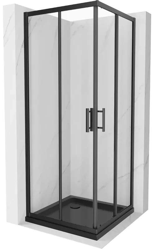 Mexen Rio квадратна душ кабина 80 x 80 cm, прозрачна, черна + душ канал Flat, черен - 860-080-080-70-00-4070B