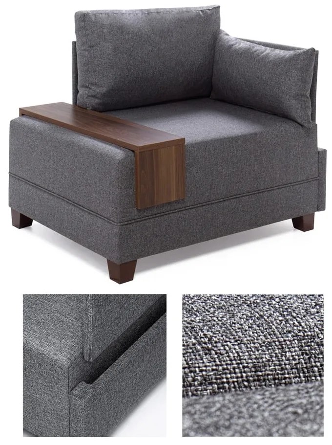 Сив фотьойл с подлакътник от дясната страна и дъска за съхранение Martha Fly - Balcab Home