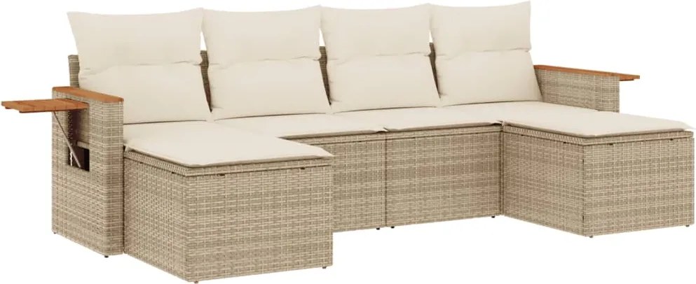 3227059 vidaXL Градински диван с възглавници, 6 части, бежов полиратан