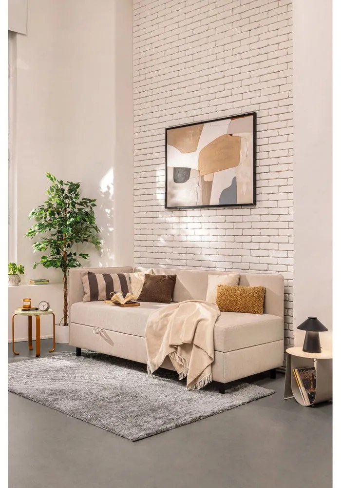 Бежово единично легло тапицирано с място за съхранение с включен матрак 90x200 cm Avela – Bonami Selection