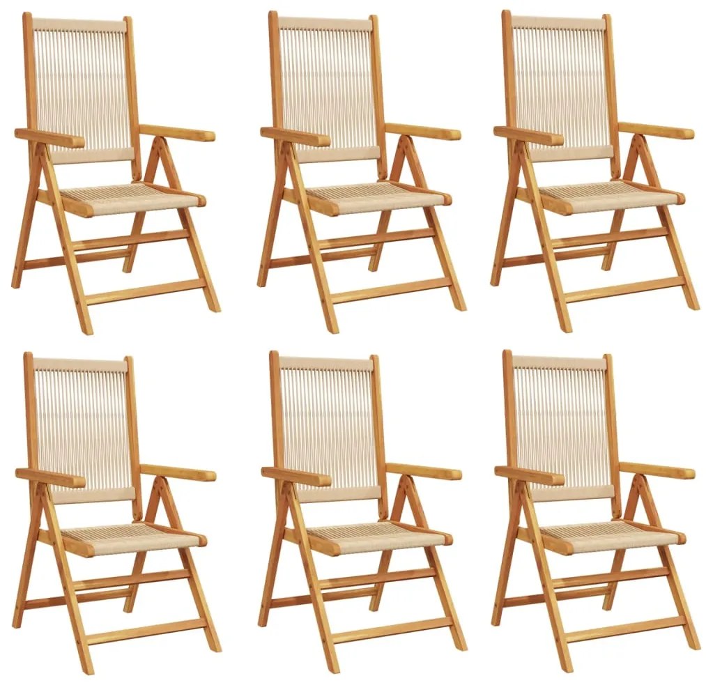 3214536 vidaXL Накланящи се градински столове 6 бр бежово масивно дърво акация