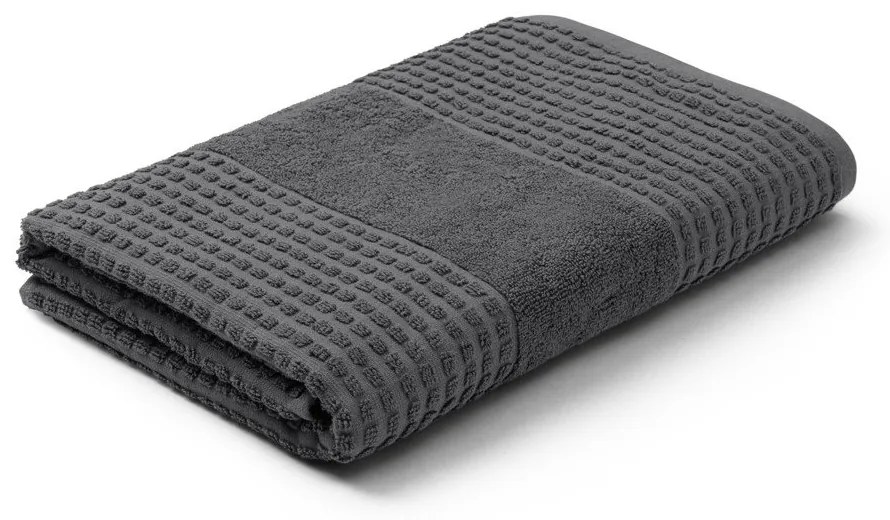 Тъмносива хавлиена кърпа от органичен памук от тери 70x140 cm Check – JUNA