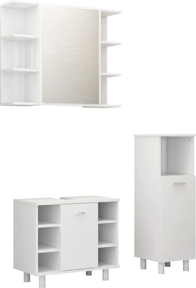 3056943 vidaXL Комплект мебели за баня от 3 части, бял, инженерно дърво