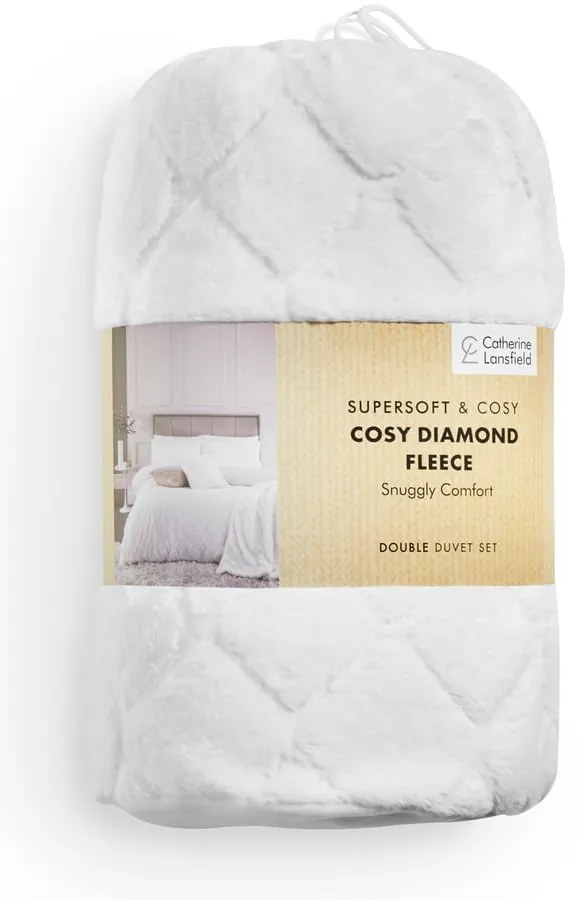 Бяло двойно удължено спално бельо от микроплюш 230x220 cm Cosy Diamond – Catherine Lansfield