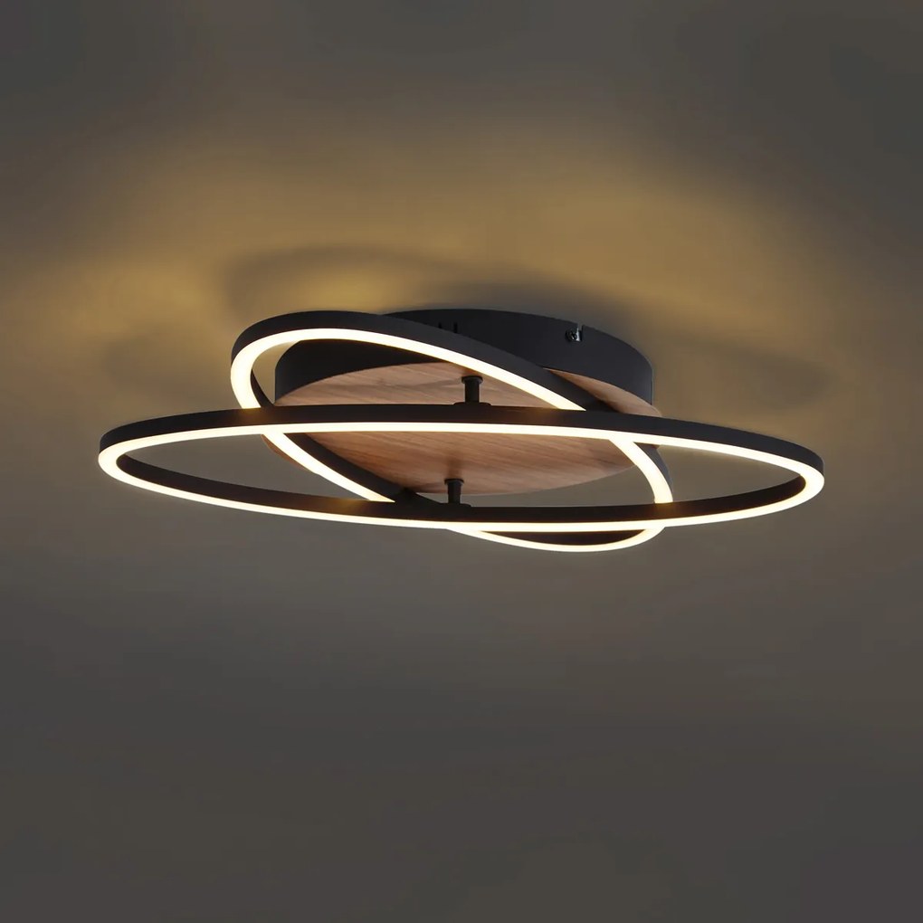 Таванна лампа черна с орехово дърво, включваща LED 3-степенно димиране 2-светлини - Kane