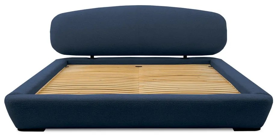 Тъмносиньо тапицирано двойно легло с включена подматрачна рамка 180x200 cm Odette – Scandic