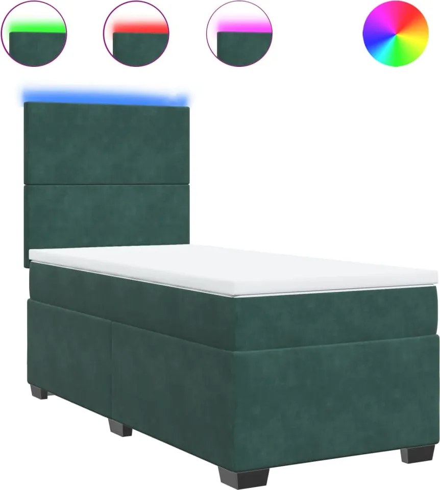 3293107 vidaXL Боксспринг легло с матрак, тъмнозелено, 90x200 см, кадифе