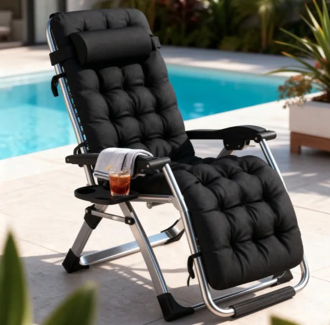 Сгъваем градински шезлонг с възглавница TDC01-BK Сив