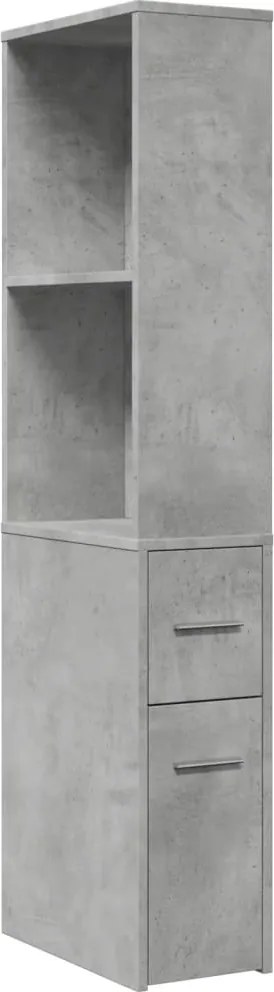 855298 vidaXL Тесен скрин за баня с колелца, бетонно сив, инженерно дърво