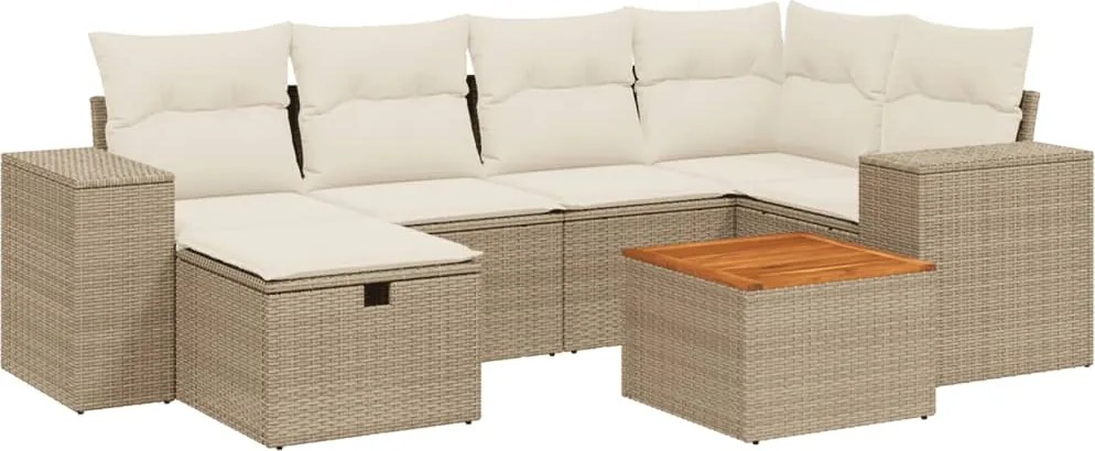 3265174 vidaXL Градински диван с възглавници, 7 части, бежов полиратан