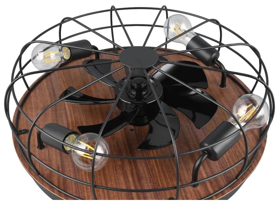 Матово черно/кафяво осветително тяло за таван с дистанционно управление/с вентилатор Trondheim – Trio