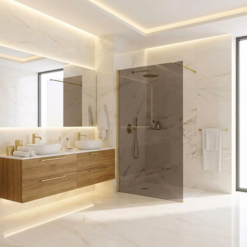 Параван за душ Rea Flexi Brown / Brush Gold 130