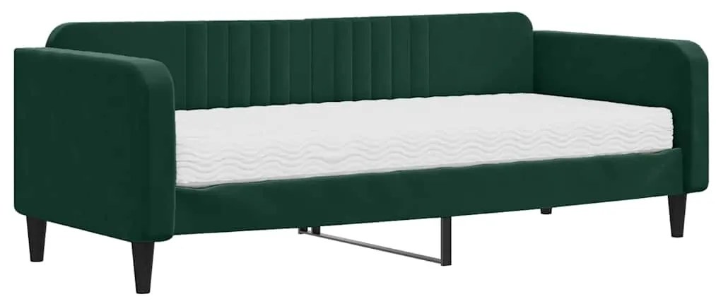 3197041 vidaXL Канапе с матрак, тъмнозелено, 90x200 см, кадифе