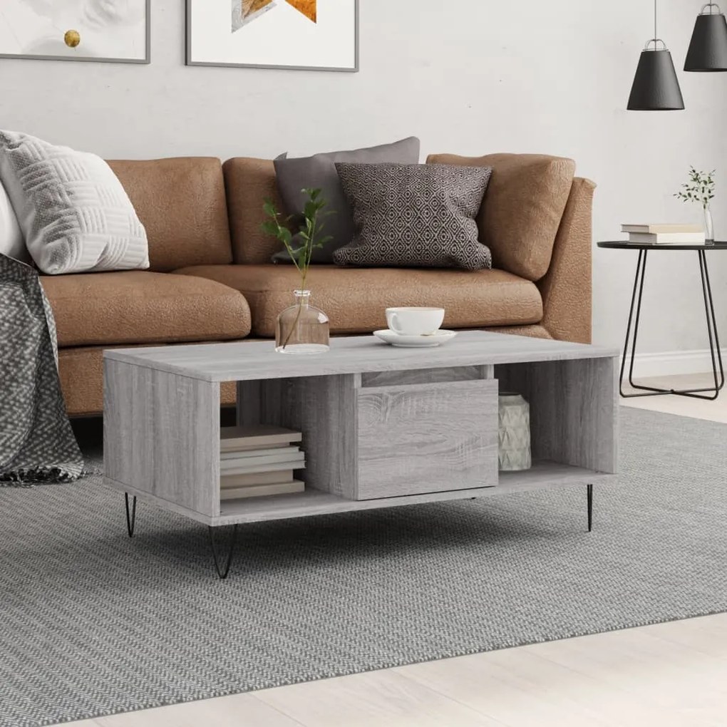 830594 vidaXL Кафе маса, сив сонома, 90x50x36,5 см, инженерно дърво