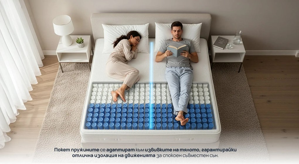 Матрак Sleepy, Exclusive Hybrid Cool Gel22 см - РАЗОПАКОВАН, 90x200x22, Среден, Покет пружина, Мемори пяна