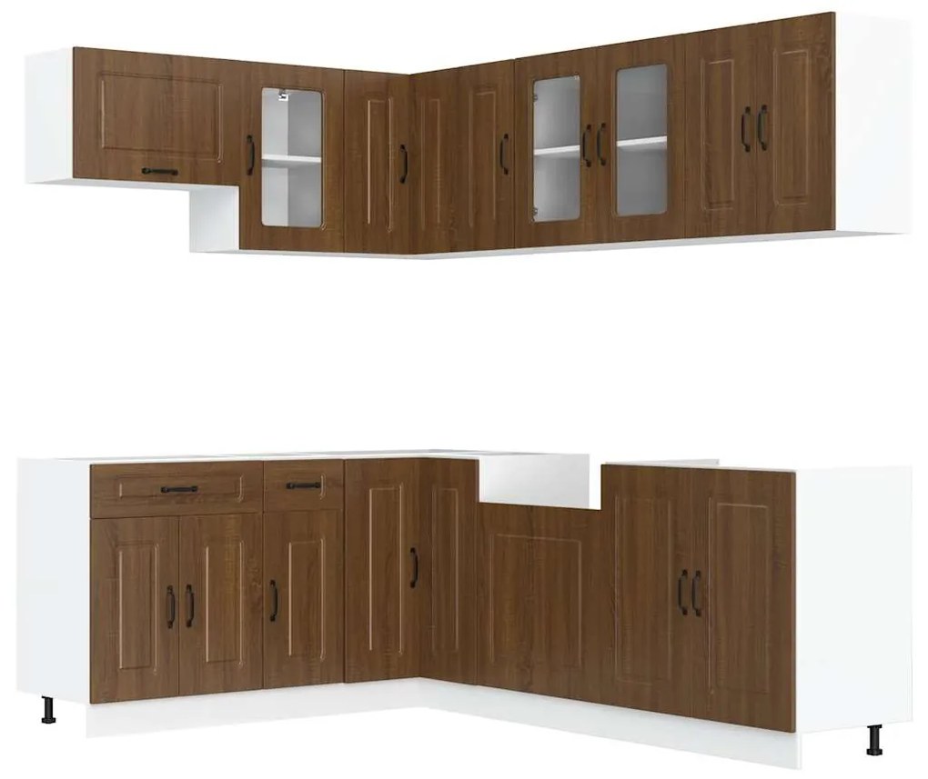 3314888 vidaXL Комплект кухненски шкафове, 11 части, "Kalmar", кафяв дъб, инженерна дървесина