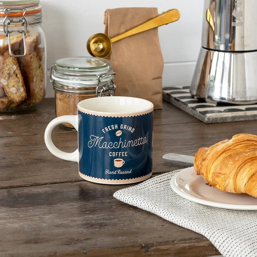 Тъмносиня/кремава керамична чаша 350 ml Macchinetta – Rex London