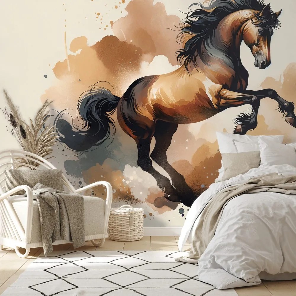 Самозалепващ тапет – Динамичен кафяв кон в движение